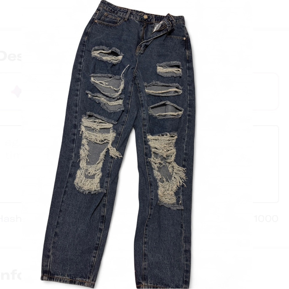 SHEIN Blue Relaxed Jeans with Distressed Details